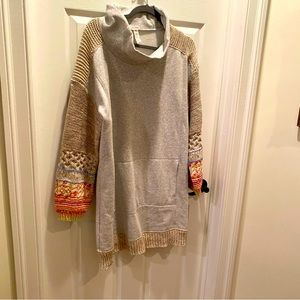 Loungewear sweatshirt mini-dress/tunic with knit sleeves from Anthropologie